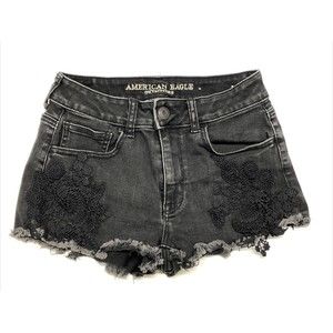 American Eagle Black Lace Shortie Shorts High-waist Super Stretch X Size 4